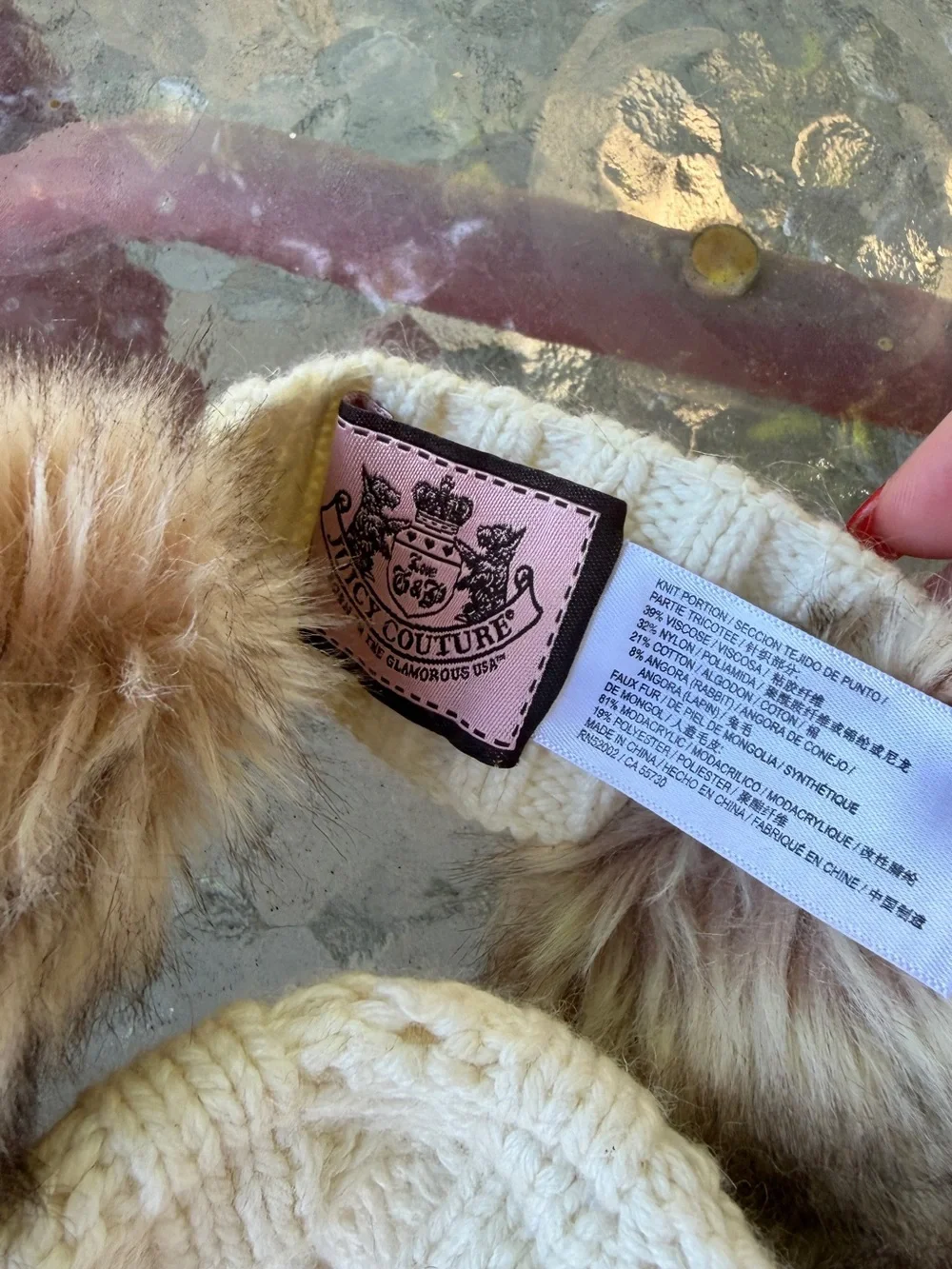 Juicy Couture Cream Faux Fur Ear Warmer Headband with Crystal Accent